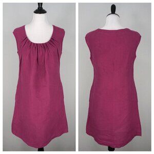 J. Jill Purple Scoop Neck Pleated Sleeveless A-Line 100% Linen Dress Size Small